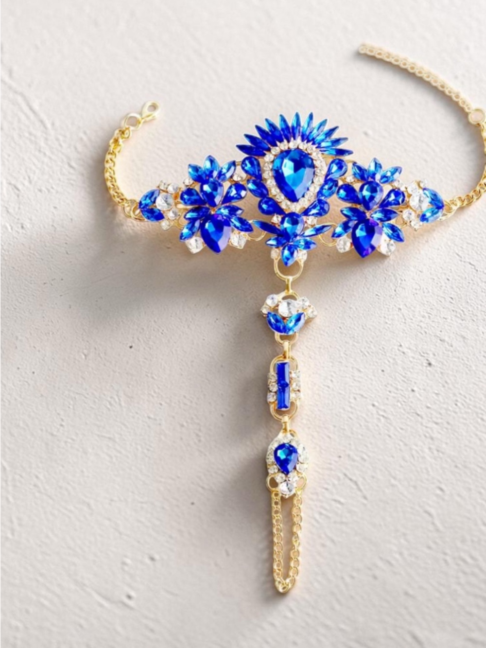 Gold Chain Foot Accessories  Royal Blue Crystal Accents Summer Sexy